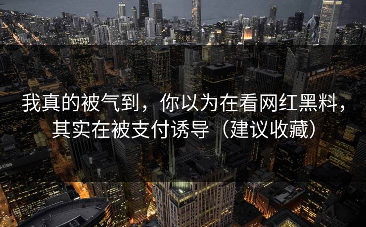 我真的被气到，你以为在看网红黑料，其实在被支付诱导（建议收藏）