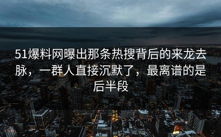 51爆料网曝出那条热搜背后的来龙去脉，一群人直接沉默了，最离谱的是后半段